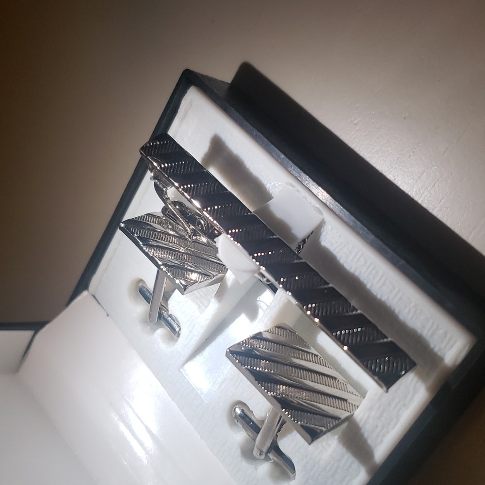 Silver Rectangle Cufflinks - Picture 2 of 3